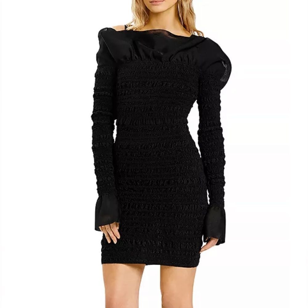 Herve Leger Pucker Ruffle Off Shoulder‎ Mini Long Sleeve Bandage Cocktail Dress